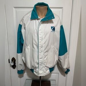 Vintage 80s 90s Saturn Car Teal White Lightweight Jacket Adult Large Zipper